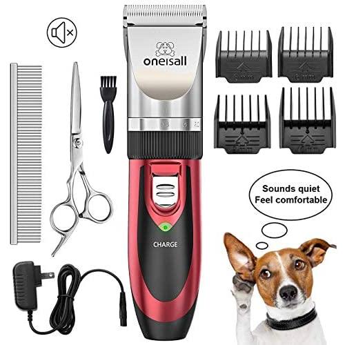 oneisall Dog Shaver Clippers Low Noise Rechargeable Cordless Electric Quiet Hair Clippers Set for Dogs Cats Pets