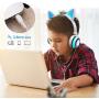 Stereo Kids Headphones,LIMSON Cat Headphones Foldable Size Adjustable Earphones with Flashing LED Lights for Kids Teens Adults, Compatible for iPad Tablet PC Computer Mobile Phone MP3 (White)