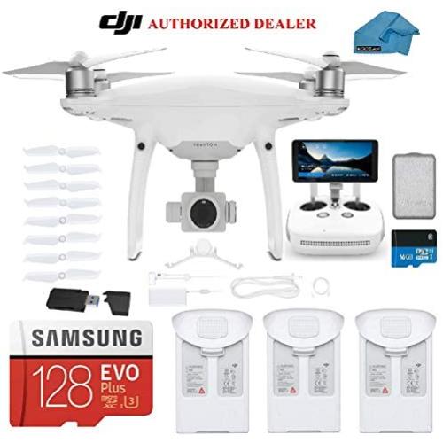 DJI Phantom 4 PRO Plus V2.0 Drone with 1-inch 20MP 4K Camera KIT with Built in Monitor, 3 Total DJI Batteries, 128gb Micro SD Cards, Reader, Must Have Bundle