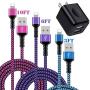 iPhone Chargers [4Pack], USB Wall Plug with Braided Phone Cords for iPhone SE/11 Pro Max/XS Max/XR/10/8 Plus/7/6S, iPad Pro, Mini, iPod Touch, Fast Charging Multi Color Long Cable & Black Charge Block