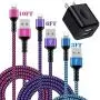 iPhone Chargers [4Pack], USB Wall Plug with Braided Phone Cords for iPhone SE/11 Pro Max/XS Max/XR/10/8 Plus/7/6S, iPad Pro, Mini, iPod Touch, Fast Charging Multi Color Long Cable & Black Charge Block