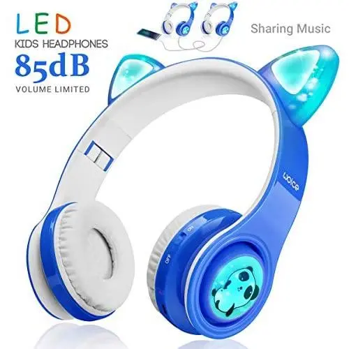 WOICE Wireless Bluetooth Kids Headphones, LED Flashing Lights, Music Sharing Function, 85db Volume Limited, Over-Ear and Build-in Mic Wireless/Wired Children Headphones for Boys Girls (Blue) WOICE Wireless Bluetooth Kids Headphones, LED Flashing Lights, Music Sharing Function, 85db Volume Limited, Over-Ear and Build-in Mic Wireless/Wired Children Headphones for Boys Girls (Blue)