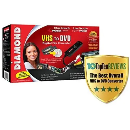 Diamond VC500 USB 2.0 One Touch VHS to DVD Video Capture Device with Easy to use Software, Convert, Edit and Save to Digital Files For Win7, Win8 and Win10