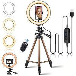 10.2" Selfie LED Ring Light with Adjustable Tripod Stand & Phone Holder for iPhone Samsung Android,Remote Control Ringlight Beauty Lamp for Makeup/Live Stream/Photography/YouTube/TikTok/Shoot Vedio