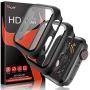 Tauri 2 Pack Case Built-in Tempered Glass Screen Protector for Apple Watch 44mm Series 5/Series 4, iWatch 44mm Glass Screen Protector Cover, Matte Hard Bumper, Full Protection - Black