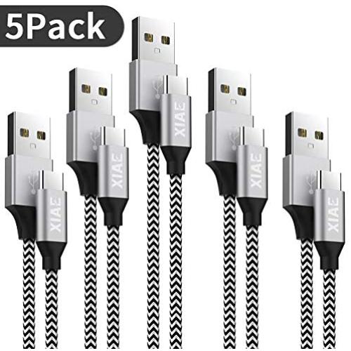 USB C Cable,XIAE 5Pack (3/3/6/6/10FT) Nylon Braided Fast Charging Cable Aluminum Housing Compatible with Samsung Galaxy S10 S9 Note 9 8 S8 Plus,LG V30 V20 G6,Google Pixel,Huawei P30/P20-Black&White