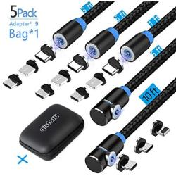 Utotrip Magnetic Charging Cable,(5-Pack,1ft/3ft/6ft/6ft/10ft) Magnetic Phone Charger,3-in-1 USB Magnetic Cable Compatible Micro USB,Type C and iProducts(Black,Gen 1)