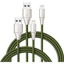 iPhone Charger Xcentz 3ft 2 Pack, Apple MFi Certified Lightning Cable, High-Speed iPhone Charger Cable Durable Braided Charging Cord for iPhone X/XS/XR/XS Max/8/7/7 Plus/6/5s, iPad Mini/Air, Green