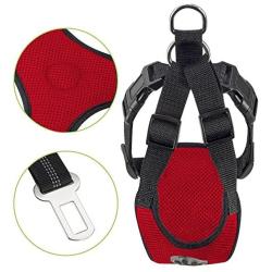 SlowTon Dog Car Harness Plus Connector Strap, Multifunction Adjustable Vest Harness Double Breathable Mesh Fabric with Car Vehicle Safety Seat Belt