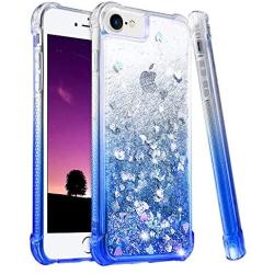 Ruky iPhone 6 6S 7 8 Case, iPhone SE 2020 Case, Gradient Quicksand Series Glitter Bling Flowing Liquid Floating Soft TPU Protective Girls Women Case for iPhone 6/6s/7/8/SE 2020 4.7", Gradient Azure