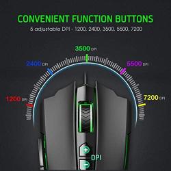 PICTEK Gaming Mouse Wired [7200 DPI] [Programmable] [Breathing Light] Ergonomic Game USB Computer Mice RGB Gamer Desktop Laptop PC Gaming Mouse, 7 Buttons for Windows 7/8/10/XP Vista Linux, Black