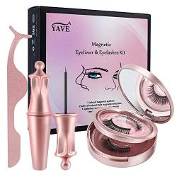 Magnetic Eyelashes with Eyeliner Kit, YAVE 2 Pairs Magnetic Lashes Kit with Mirror and Applicator Tool, Waterproof Magnetic Eyeliner, Easy to Use, Long Lasting and Reusable