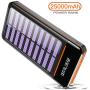Solar Power Bank 25000mAh Portable Charger Battery High Capacity with Digital Display LCD Screen, 3 USB Output & 2 Input, Compatible Smartphone, Tablet and More
