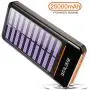 Solar Power Bank 25000mAh Portable Charger Battery High Capacity with Digital Display LCD Screen, 3 USB Output & 2 Input, Compatible Smartphone, Tablet and More