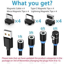 Magnetic Charging Cable [4-Pack,1ft/3ft/6ft/6ft], Terasako 3-in-1 Nylon Braided Cord, Compatible with Mirco USB, Type C Smartphone and iProduct Device