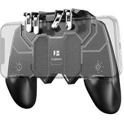 YOBWIN Mobile Game Controller with 4 Triggers for PUBG/Call of Duty Mobile/Fotnite Rules of Survival, Portable 6 Fingers Operation Joystick Remote Mobile Controller for 4.7-6.5" iOS Android Phone