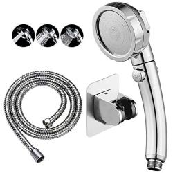 KAIYING Drill-Free High Pressure Handheld Shower Head with ON/OFF Pause Switch 3 Spray Modes Water Saving Showerhead, Detachable Puppy Shower Accessories (M:Shower Head (Chrome)+Bracket+Hose)