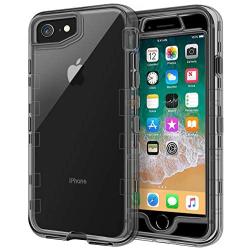 iPhone 8 Case, iPhone SE Case, Anuck 3 in 1 Heavy Duty Defender Shockproof Full-Body Clear Protective Case Hard Plastic Shell & Soft TPU Bumper Cover for Apple iPhone 7/8/SE 4.7 inch - Clear Black