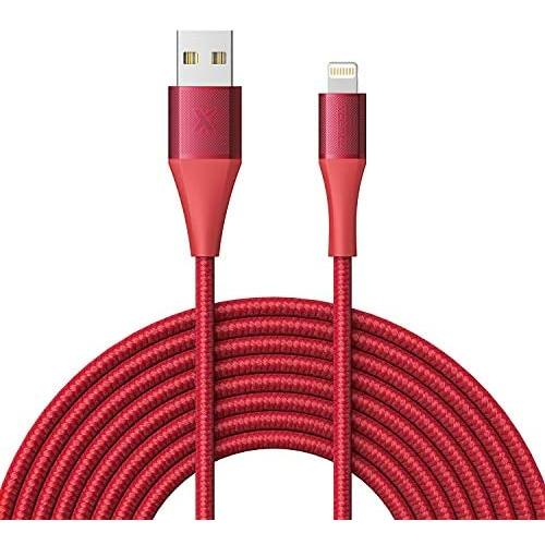 Xcentz iPhone Charger 10ft, Apple MFi Certified Lightning Cable, Braided Nylon High-Speed iPhone Cable with Premium Metal Connector for iPhone 11/X/XS/XR/XS Max/8/7/6/5S/SE, iPad Mini/Air, Red