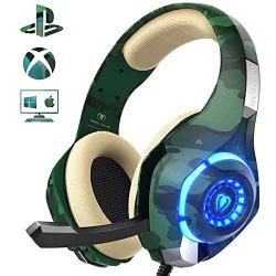 PS4 Gaming Headset with mic, Beexcellent Xbox One Headset with Stereo Sound Noise Isolation Memory Foam LED Light for PC Laptop Tablet