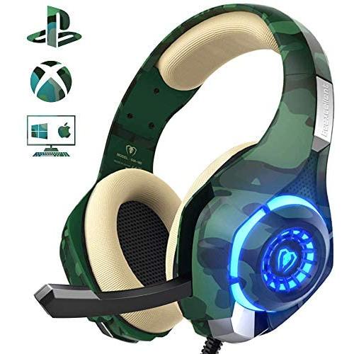 PS4 Gaming Headset with mic, Beexcellent Xbox One Headset with Stereo Sound Noise Isolation Memory Foam LED Light for PC Laptop Tablet