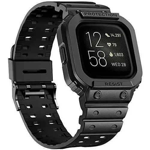 amBand Compatible for Fitbit Versa 2 Bands with Bumper Case, Protective Band for Fitbit Versa & Versa 2 & Versa Lite, Rugged Protector Replacement Strap Sport Military Watch Wristbands Black amBand Compatible for Fitbit Versa 2 Bands with Bumper Case, Protective Band for Fitbit Versa & Versa 2 & Versa Lite, Rugged Protector Replacement Strap Sport Military Watch Wristbands Black
