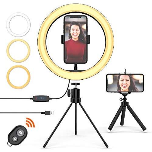 10" Ring Light, 120 Bulbs Ring Light with Tripod Stand & Cell Phone Holder and Remote Control, 3 Lighting Modes and 10 Brightness Levels of Dimmable Ring Light for iPhone YouTube Video Live Makeup