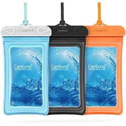 Floating Waterproof Phone Pouch, Cambond 3 Pack Waterproof Phone Case, Transparent PVC Water Proof Cell Phone Pouch Dry Bag with Lanyard for iPhone Xs Max XR X 8 7 6 Plus (Blue+Black+Orange)