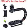 Zeadio Handheld Stabilizer Upgrade Version Combo, with Metal Triple Hot-Shoe+360° Swivel Adapter+Quick Release Buckle Plate+Smartphone Holder Clip+Three-Dimensional Level+1/4 bi-Directional Screw
