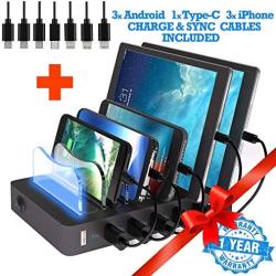 TIMSTOOL 6 USB Charging Station for Multiple Devices - No Buzz - LED Indication - Smart Fast Charging Dock Compatible with iPhone iPad Cellphone Black