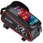 Zacro Bike Phone Mount Bags - Bicycle Front Frame Bag, Waterproof Bike Pouch Bag, Top Tube Frame Pannier Mobile Phone Touch Screen Holder Bike Bag with Headphone Hole for Smartphone Below 6 Inch