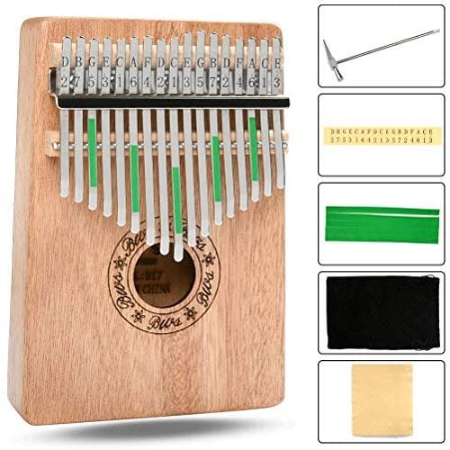 TIMESETL Kalimba 17 Keys Thumb Piano with Tune Hammer and Study Instruction, Solid Mahogany Wood Body Finger Piano Kalimba, Gift for Kids Adult Beginners Professional