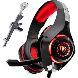 Gaming Headset for New Xbox One PS4 PC Laptop Tablet with Mic, Over Ear Headphones, Noise Canceling, Stereo Bass Surround for Kids Mac Smartphones Cellphone … (red)