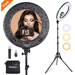 Inkeltech Ring Light - 18 inch 60 W Dimmable LED Ring Light Kit with Stand - Adjustable 3000-6000 K Color Temperature Lighting for Vlog, Makeup, YouTube, Camera, Photo, Video - Control with Remote