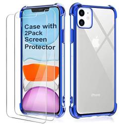BELONGME Compatible with iPhone 11 Case 2019,Tempered Glass Screen Protector [2Pack] with Shockproof Crystal Clear Case for iPhone 11 6.1 inch.