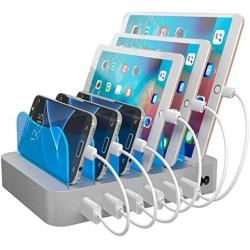 Hercules Tuff Charging Station for Multiple Devices - 6 Short Mixed Cables Included for Cell Phones, Smart Phones, Tablets, and Other Electronics - Multi Charger Organizer Docking Station