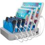 Hercules Tuff Charging Station for Multiple Devices - 6 Short Mixed Cables Included for Cell Phones, Smart Phones, Tablets, and Other Electronics - Multi Charger Organizer Docking Station