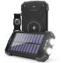 Solar Power Bank, Qi Portable Charger 10,000mAh External Battery Pack Type C Input Port Dual Flashlight, Compass, Solar Panel Charging(Black)