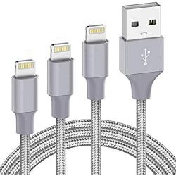 iPhone Charger Lightning Cable - 3Pack 3ft 6ft 10ft MFi Certified iPhone USB Cable Nylon Braided Fast Charging Cord Compatible with iPhone 11 Pro X Xs Max XR SE 8 7 6 Plus iPad Pro Airpods, Gray
