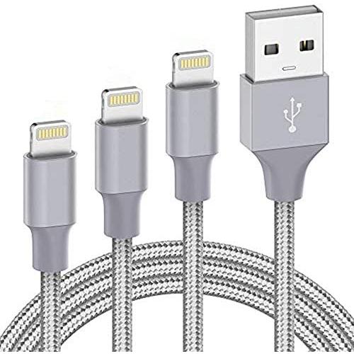 iPhone Charger Lightning Cable - 3Pack 3ft 6ft 10ft MFi Certified iPhone USB Cable Nylon Braided Fast Charging Cord Compatible with iPhone 11 Pro X Xs Max XR SE 8 7 6 Plus iPad Pro Airpods, Gray