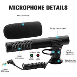 Video Microphone, Photography Interview MIC Microphone Compatible Sony, Nikon Canon,DSLR Cameras, Camcorders. (3.5mm Interface)（Except for Canon T5i,T6 and T7）