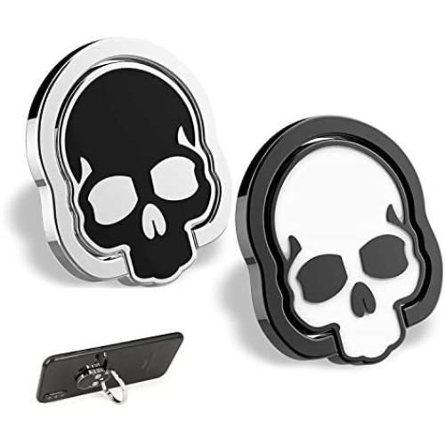 homEdge Cell Phone Skull Ring Grip, Set of 2 Packs 360° Adjustable Finger Ring Holder, Suitable for Magnetic Car Mount Kickstand for Cell Phone-Black and White