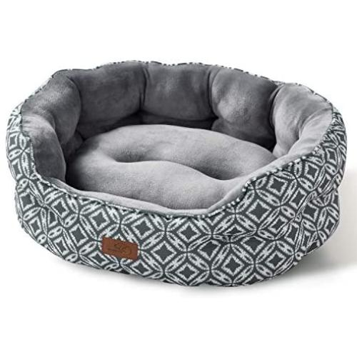 Bedsure Small Dog Bed & Cat Bed, Round Pet Beds for Indoor Cats or Small Dogs, Round Machine Washable Super Soft & Plush Flannel Pet Supplies, Slip-Resistant Oxford Bottom,Coin Print Grey