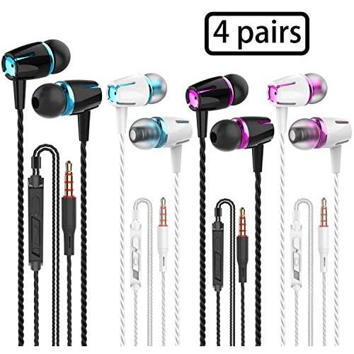 VPB Earbud Headphones with Remote & Microphone, in Ear Earphone Stereo Sound Noise Isolating Tangle Free for iOS and Android Smartphones, Laptops (Mixed Color 4 Pairs)