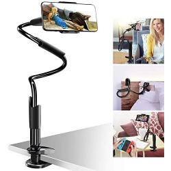 Bed Phone Holder Gooseneck Mount, B-Land Clip Cell Phone Holder for Desk Flexible Arm Clamp Mount Stand for Phone 11 Pro XS Max XR X 8 7 6 Plus Samsung S10 S9 S8 Nintendo Switch (Black)