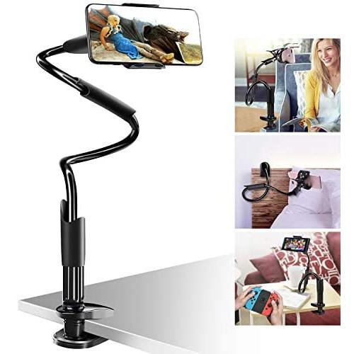 Bed Phone Holder Gooseneck Mount, B-Land Clip Cell Phone Holder for Desk Flexible Arm Clamp Mount Stand for Phone 11 Pro XS Max XR X 8 7 6 Plus Samsung S10 S9 S8 Nintendo Switch (Black)