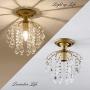 Crystal Chandelier, SOZOMO Elegant Gold Chandelier Lighting with E26 Bulb Socket and Pure Crystal Strings, Flush Mount Chandelier for Bedroom,Hallway,Bar,Kitchen and Bathroom.Plating Finished.