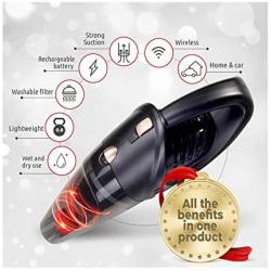 GNG Handheld Vacuum Cleaner 12v Portable Cordless Vacuum with Car & Wall Rechargeable Lithium-ion, Black Detailing Vacuum Cleaners for Wet and Dry Furniture, Dust Buster, Carpets, Floors, Vehicles