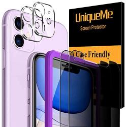 [ 4 Pack ] UniqueMe 2 Pack Privacy Screen Protector + 2 Pack Camera Lens Protector Tempered Glass for iPhone 11 (6.1 inch),[Case Friendly] [Alignment Frame Easy Installation] HD Clear Anti-Scratch Film