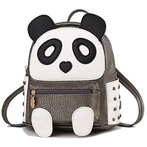 Cute Panda Backpack for Girls and Boys Waterproof Leather Small Travel Bag